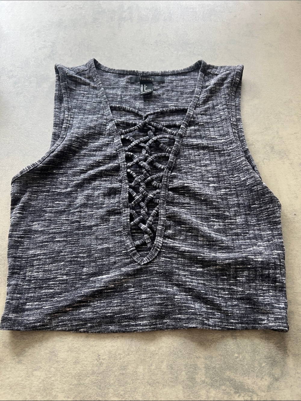 Forever 21 Black Heather Lace-Up V-Neck Crop Top